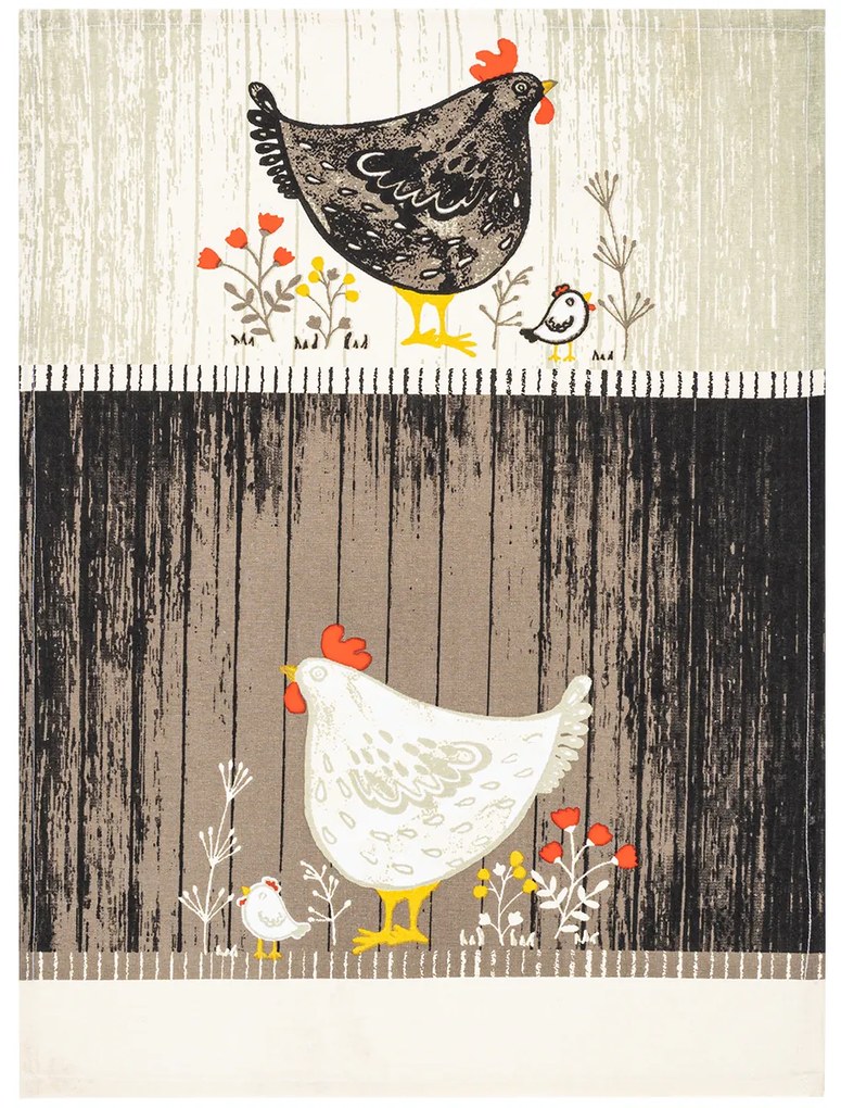 HOME ELEMENTS Kuchynská utierka Sliepočky, 50 x 70 cm, sada 3 ks