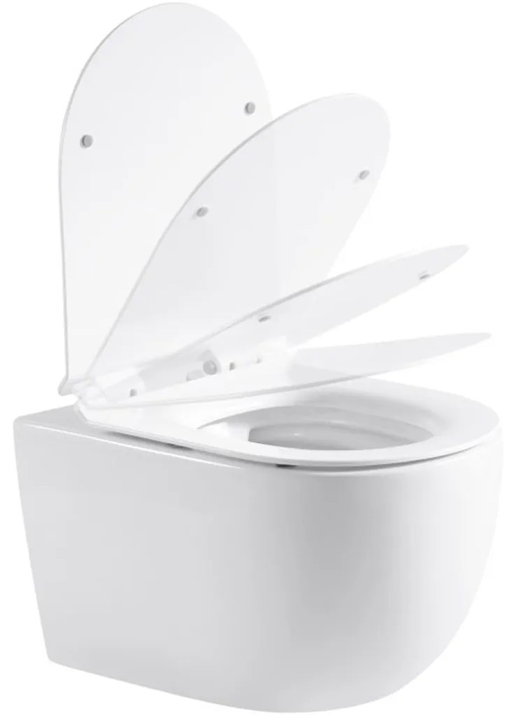 Cerano Felci, závesná WC misa Rimless 525x360x355 mm + UF toaletné sedátko, biela lesklá, CER-CER-417377