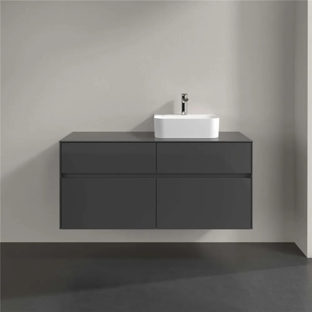 VILLEROY &amp; BOCH Collaro závesná skrinka pod umývadlo na dosku (umývadlo vpravo), 4 zásuvky, s LED osvetlením, 1200 x 500 x 548 mm, Glossy Grey, C099B0FP