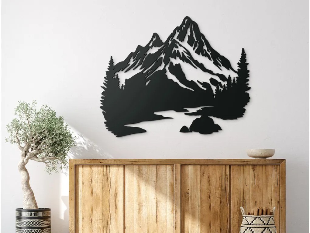 drevko Drevený obraz na stenu Hora a rieka Rozmer obrazu: 44,5 x 55,5 cm, Farba dekorácie: Čierna