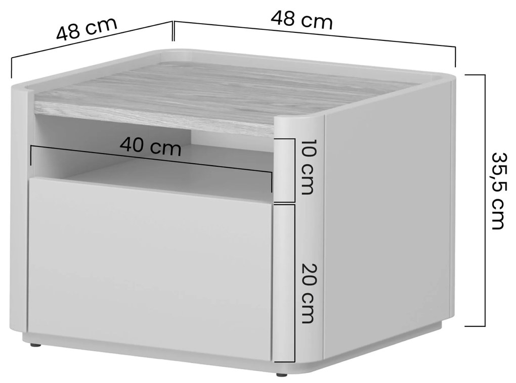 Nočný stolík Elivo 50 cm so zásuvkou - kašmír / olejovaný dub
