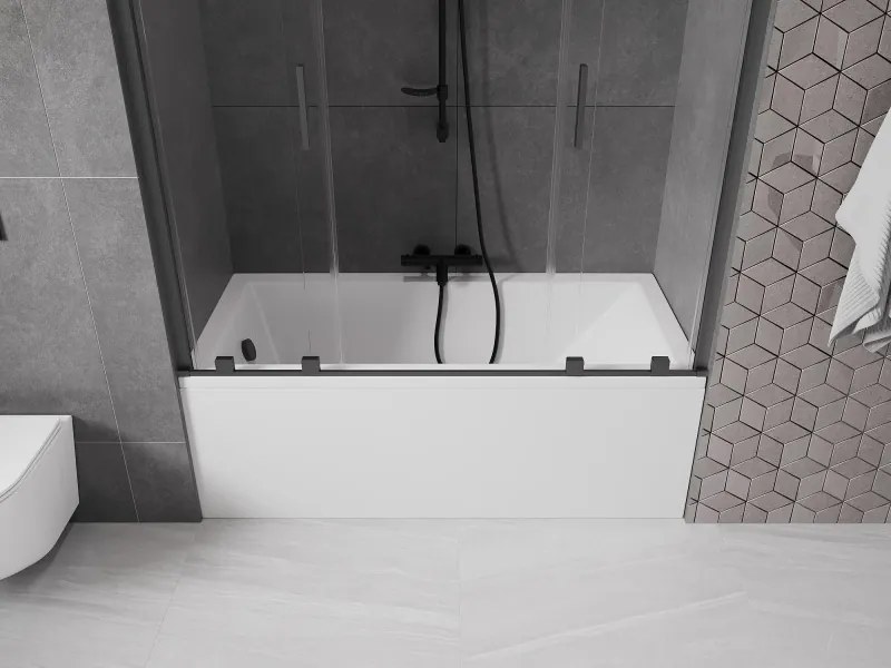 Mexen Velar Duo, 2-krídlová posuvná vaňová zástena 150 x 150 cm, 8mm číre sklo, čierny matný profil, 896-150-000-02-70