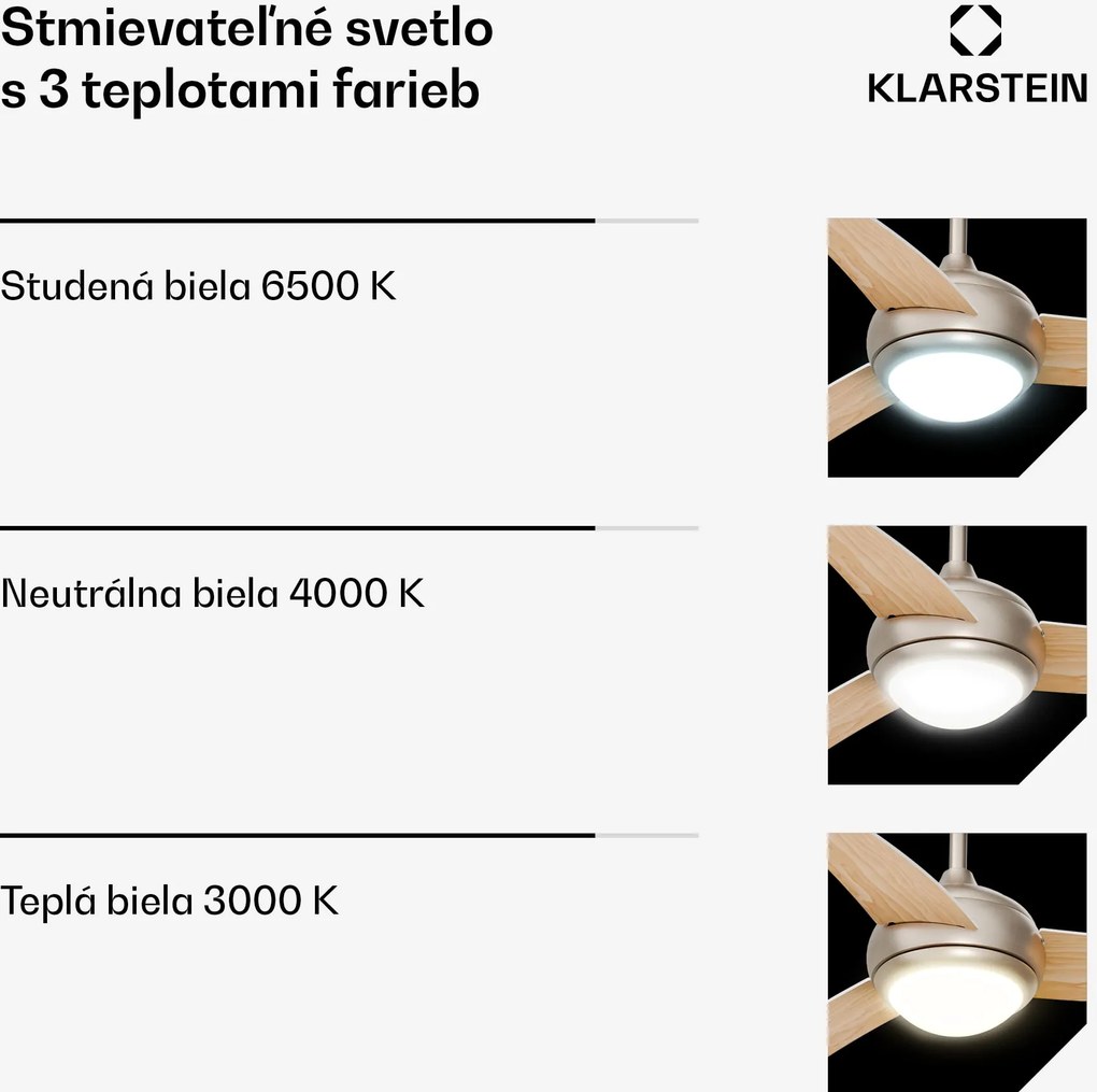 Klarstein Stropný ventilátor El Paso s osvetlením | 132 cm | 35 W | Tichý chod | Drevo