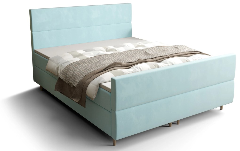 Manželská posteľ Boxspring 140 cm Flu plus (svetlomodrá) (s matracom a úložným priestorom). Vlastná spoľahlivá doprava až k Vám domov. 1046567