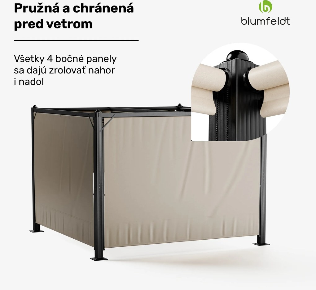 Blumfeldt Pantheon Cortina pergola 3x3 m, odolná voči poveternostným vplyvom, hliník, prášková farba, rolety