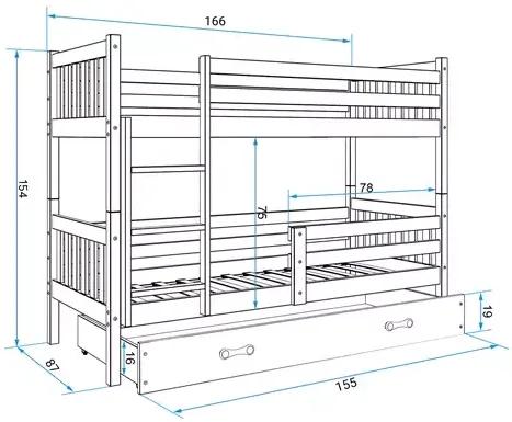 Detská poschodová posteľ CARINO PINE 80x160 cm so zásuvkou