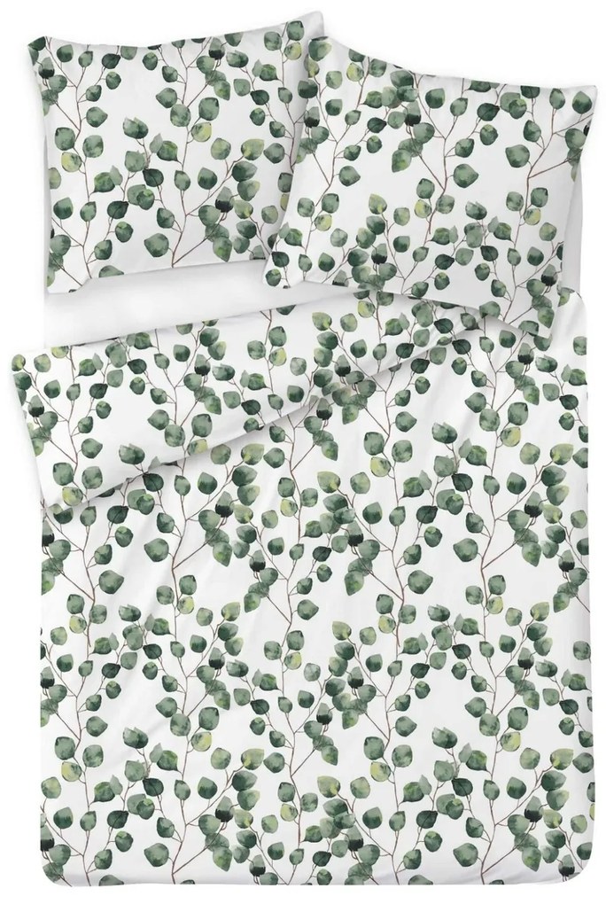 Matex Saténové obliečky Listy eukalyptu akvarel, 140 x 200 cm, 70 x 90 cm