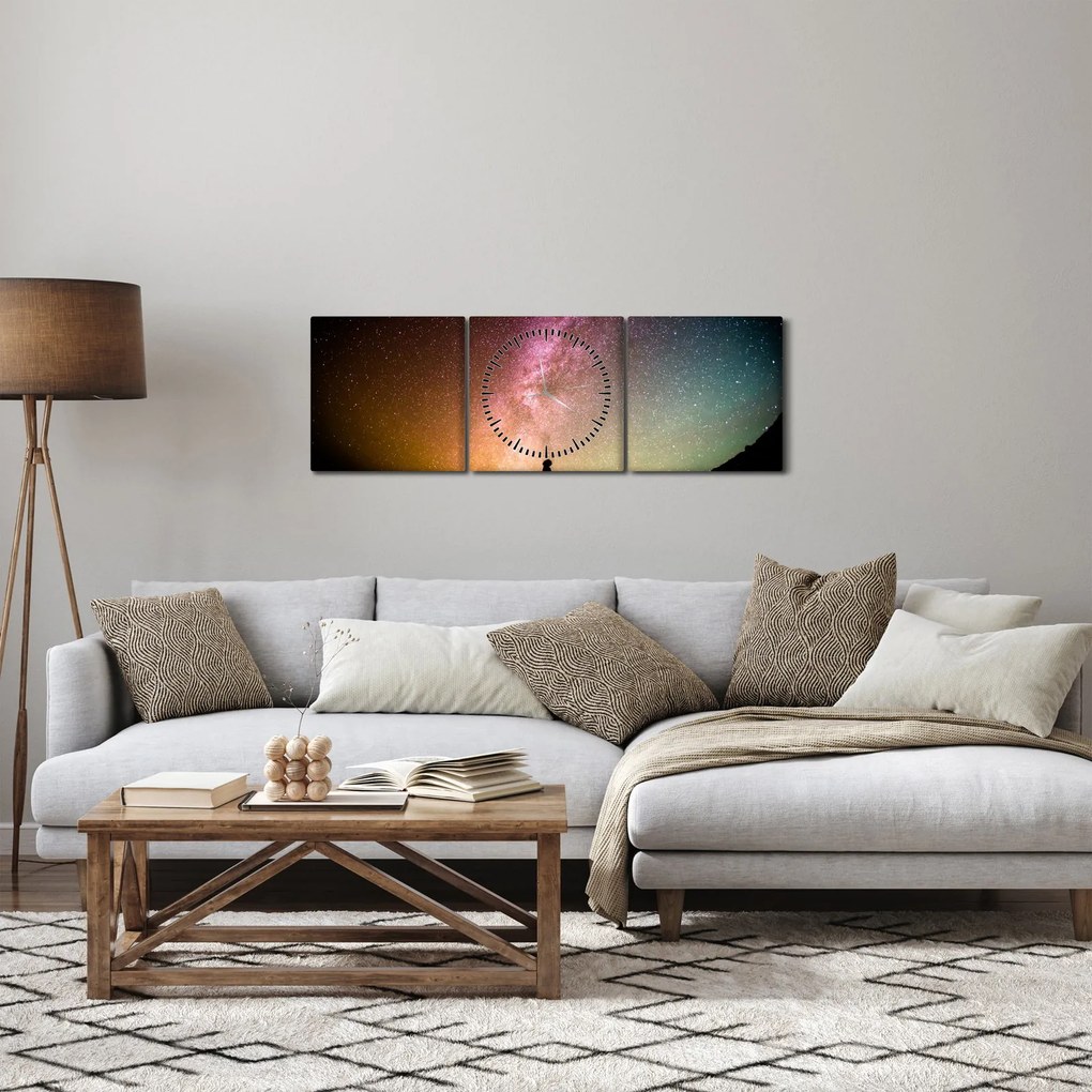 Obraz - obloha plná hviezd (s hodinami) (90x30 cm)