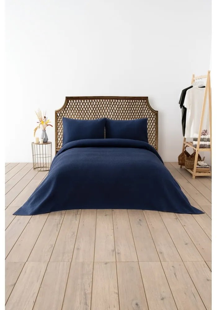 Tmavomodrý pléd 200x220 cm Waffle – Mijolnir