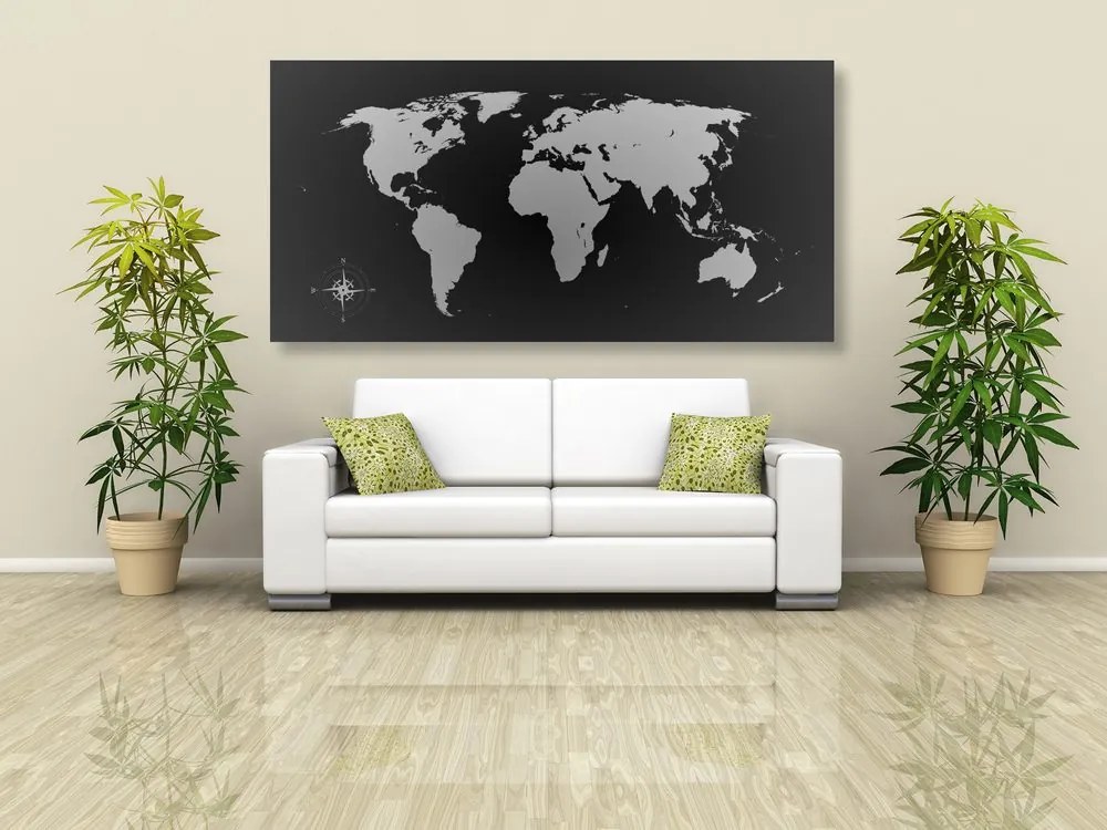 Obraz na korku mapa sveta v odtieňoch sivej