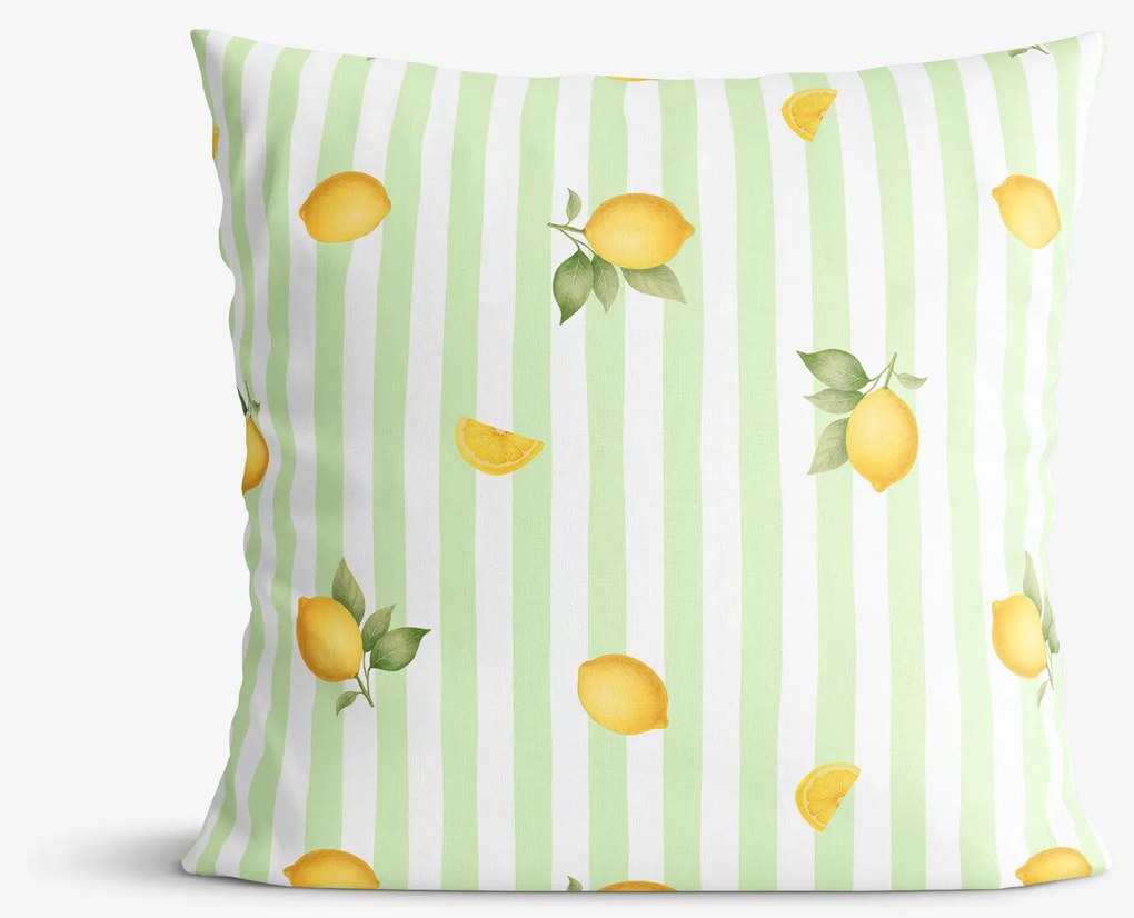 Goldea dekoračná obliečka na vankúš - zelené prúžky s citrónmi 40 x 40 cm