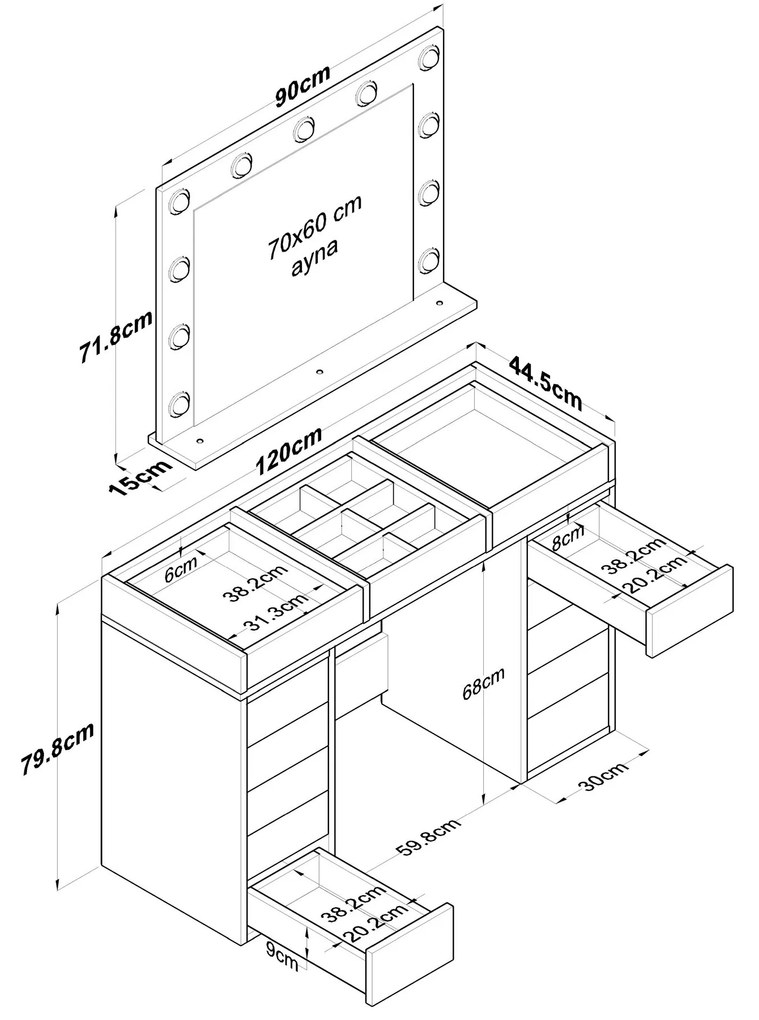 Toaletný stolík Melissa 04 s LED zrkadlom biely/číry