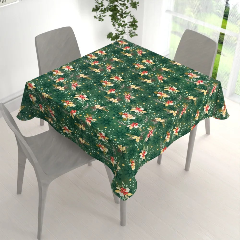 Biante Bavlnený štvorcový obrus Sandra SA-713 Vianočné cezmíny na zelenom 150x150 cm