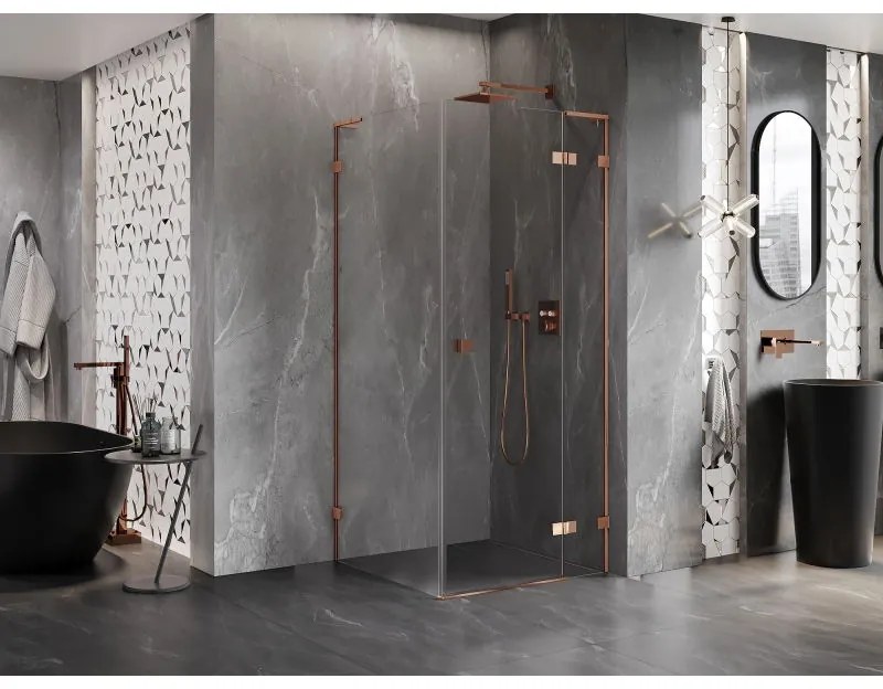 Mexen Lunar L, 1-krídlový sprchový kút, pravý, 80 x 80 cm, 8mm číre sklo, ružové zlato profil, 834L-080-080-60-00-P