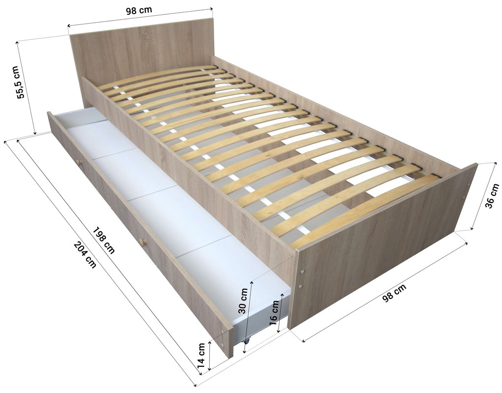 DO Posteľ Max XXL s úložným priestorom 90x200 - biela