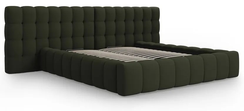 Zelená čalúnená dvojlôžková posteľ s úložným priestorom a roštom 180x200 cm Mamaia – Micadoni Home
