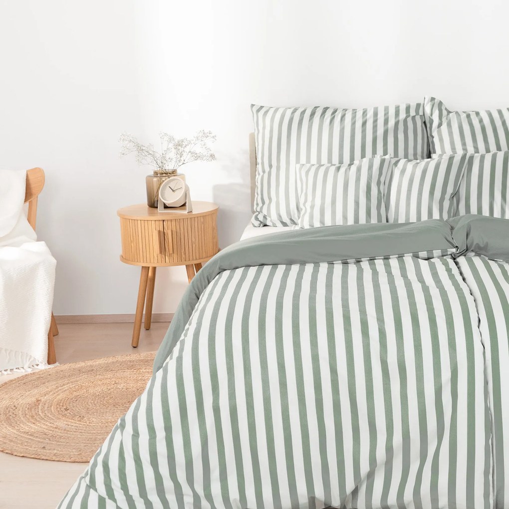 Goldea bavlnené posteľné obliečky duo - prúžky so šalviovo zelenou 140 x 220 a 70 x 90 cm