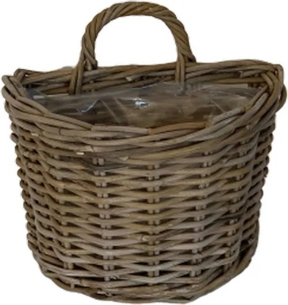 Nástenný ratanový kvetináč s uchom šedá patina - 37*25*25/32 cm