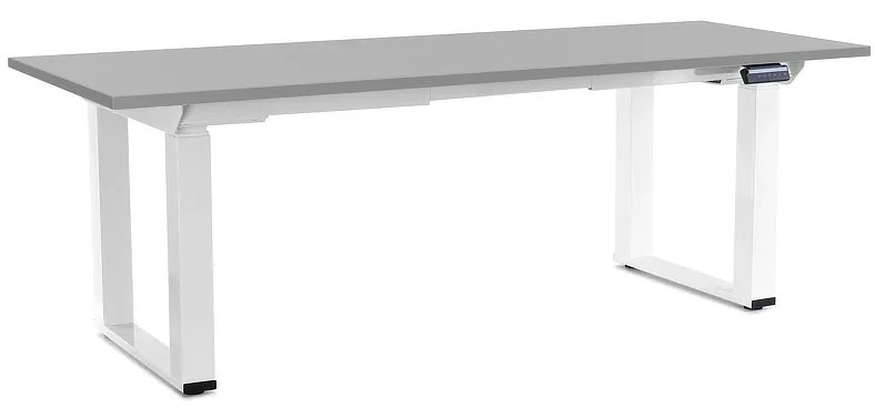 Výškovo nastaviteľný stôl OfficeTech Strong 200 x 80 cm, biela podnož, svetlo sivá