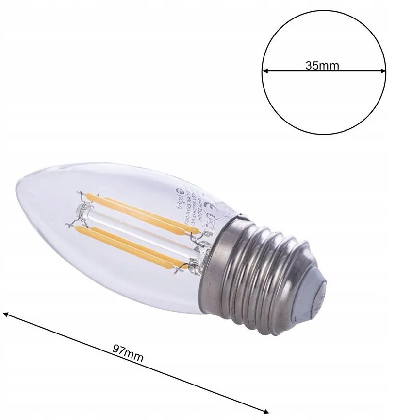 Dekoračná LED žiarovka e27 teplá 2700k 4w 520 lm sviečka