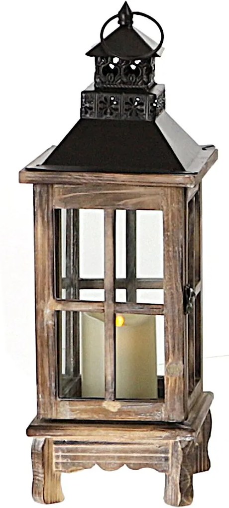 Drevený lampáš na nožičkách MSL3189 - hnedý (16x16x46 cm) - vidiecky štýl
