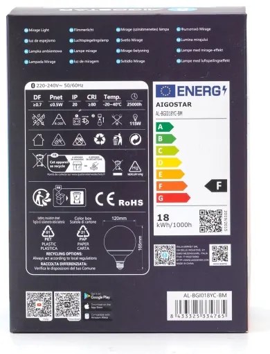LED RGB Stmievateľná žiarovka MESH G120 E27/18W/230V 6500K + DO - Aigostar