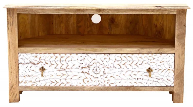 TV stolík rohový Sita 110x60x50 indický masív mango