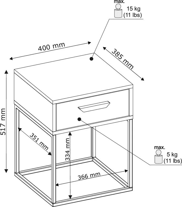 Nočný stolík s 1 zásuvkou Suna, dub artisan