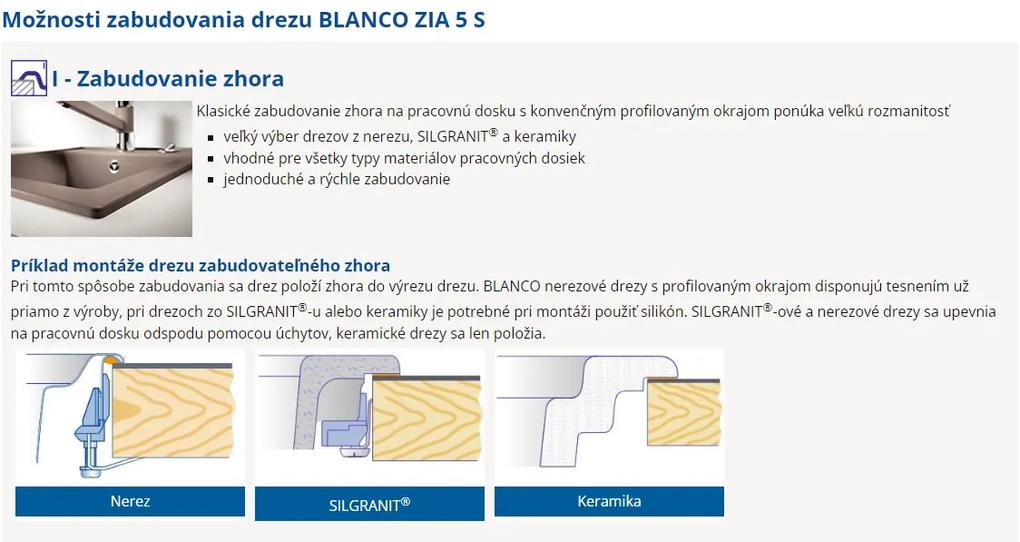 Blanco Zia 5 S, silgranitový drez 860x500x190 mm, 1-komorový, kávová, 520519