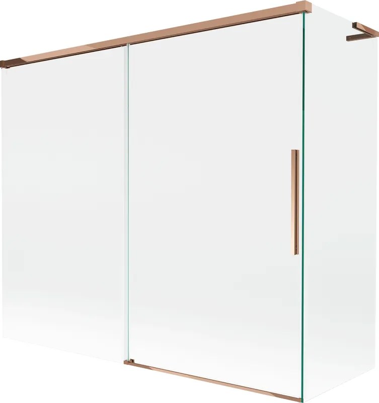 Mexen Rox, L posuvná 2-krídlová vaňová zástena 180 + 90 x 150 cm, 8mm číre sklo, ružové zlato profil, 8C9L-180-090-60-00