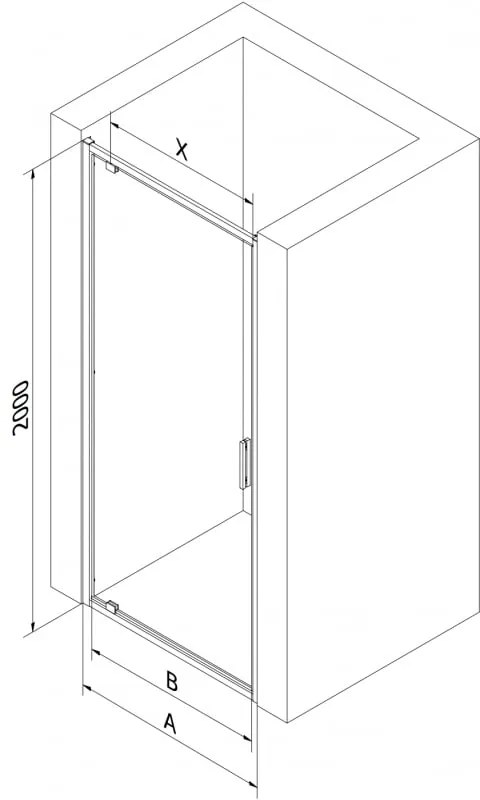 Mexen Exo, 1-krídlové sprchové dvere do otvoru 75 cm, 6mm číre sklo, čierny profil, 8181-075-000-70-00