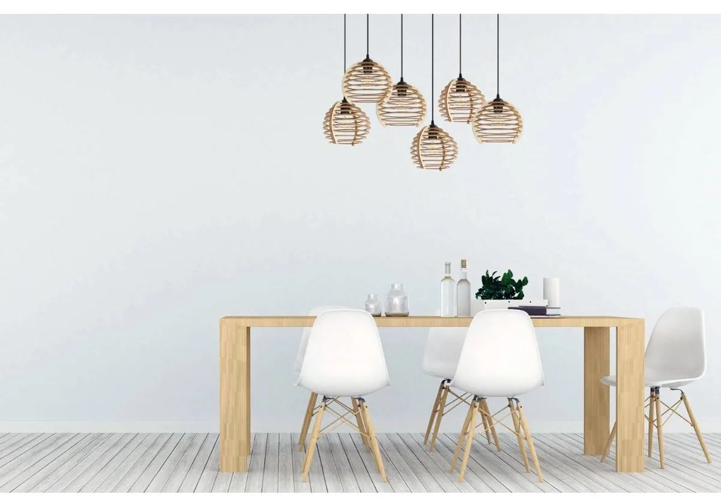 Závesné svietidlo Timber, 6x drevené tienidlo, n