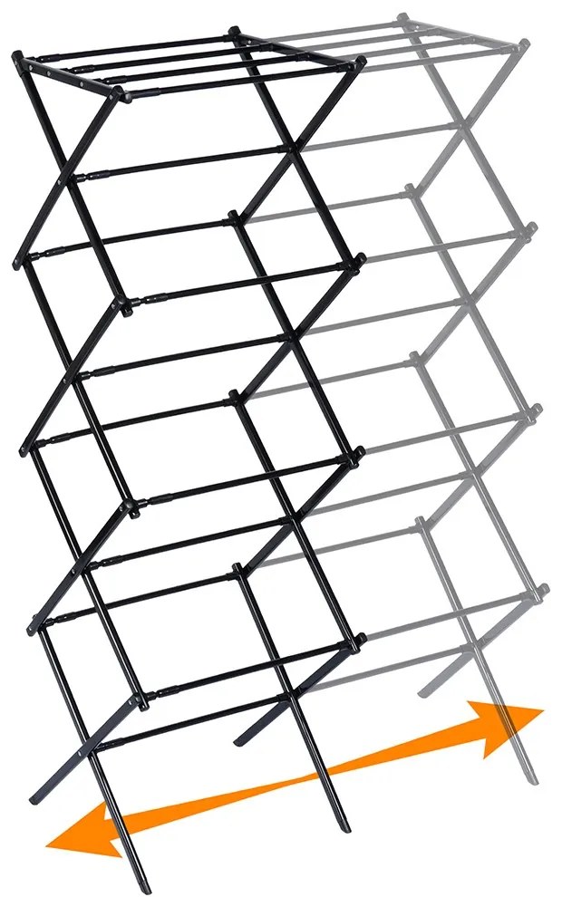 VILDE Sušiak na bielizeň, skladací, čierny kov VILDE, 8 poschodí, 43 - 75 x 37,5 x 139 cm