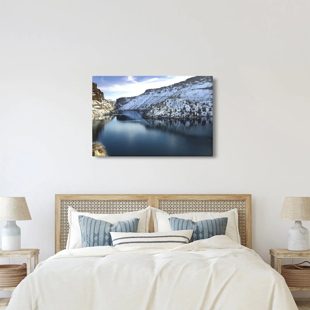 Obraz - zimná krajina s jazerom (90x60 cm)