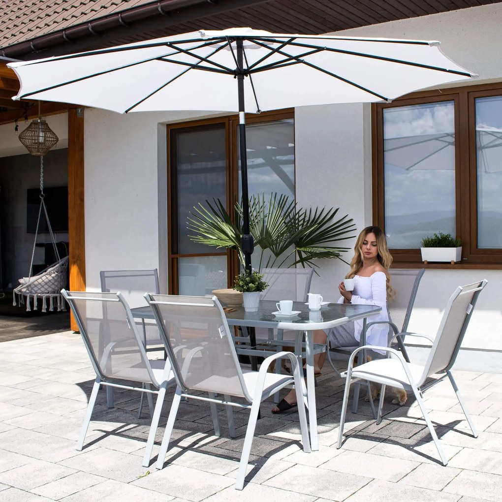 PreHouse Záhradný stôl 150cm: kov + sklo, šedý