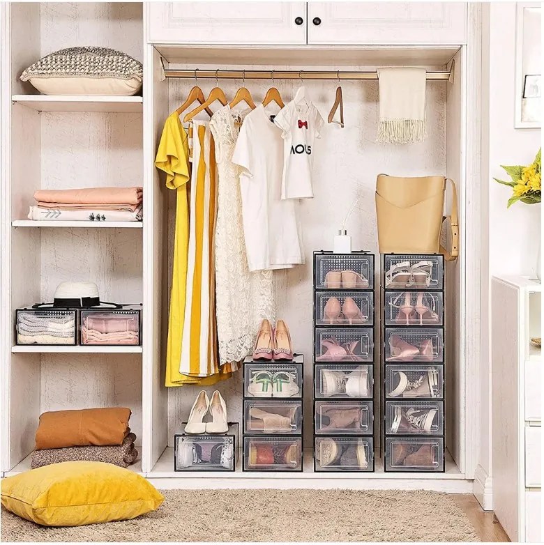 SongmicsHome Organizér na topánky MARI, 18boxov, čierna/priesvitná