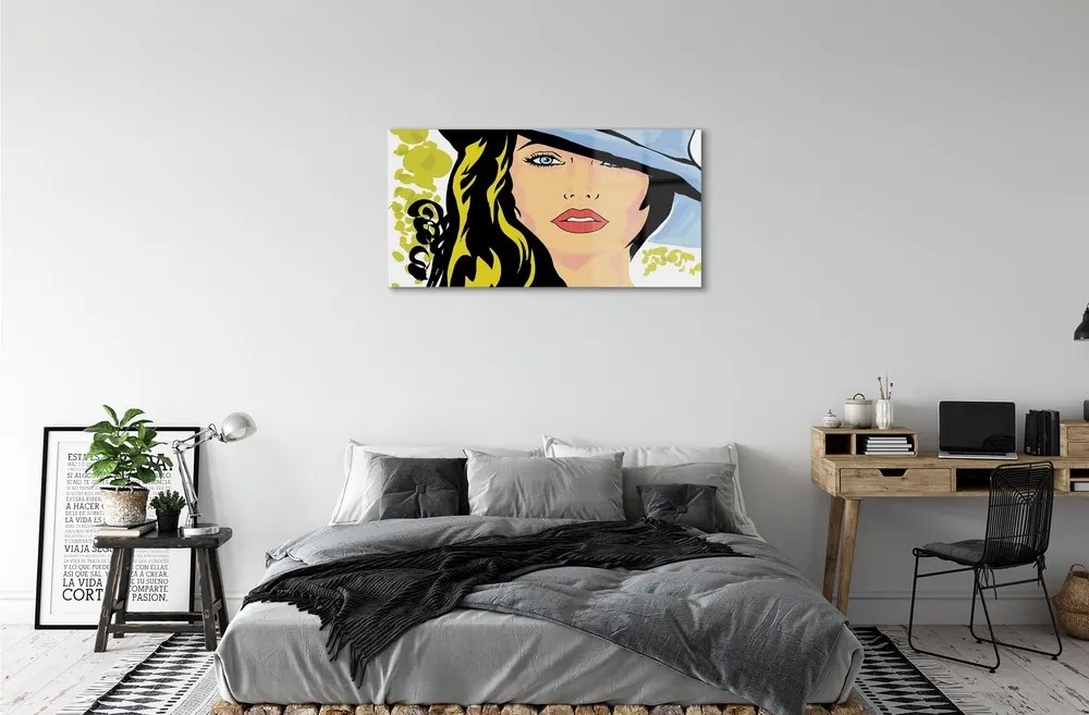 Obraz na skle žena klobúk 120x60 cm