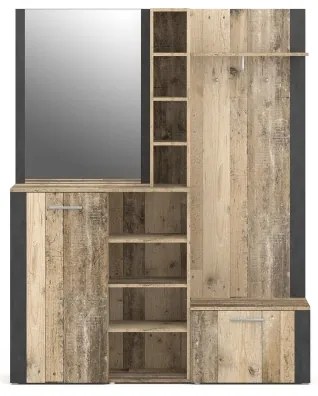 Predsieňová stena so zrkadlom KEVIN hnedá/čierna