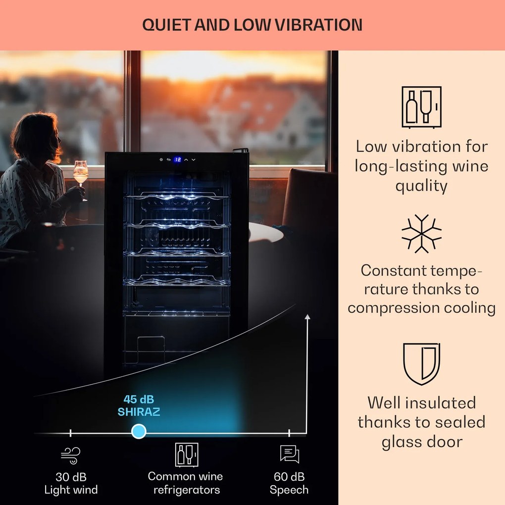 Klarstein Shiraz 24 Uno, vinotéka, 63 l, 24 fliaš, 5-18°C, dotykový ovládací panel