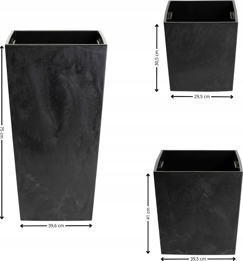 Sada 3 ks květináčů Walter černý beton