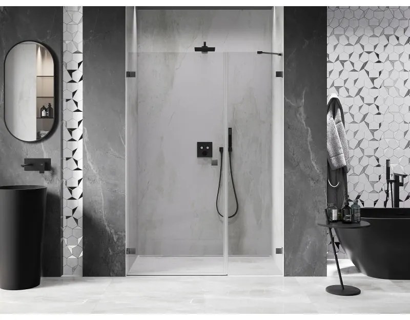 Mexen Lunar-B, Otočné ľavé sprchové dvere 115 cm, 8mm číre sklo, brúsený grafit profil, 832S-115-050-66-00-L