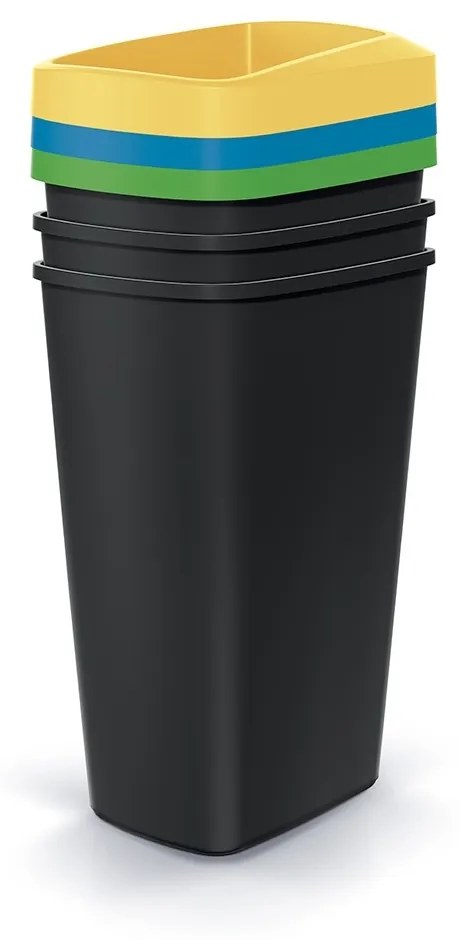 Set košov na triedený odpad, hranaté, 3 x 45 l, farebná