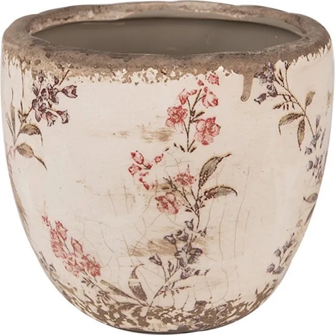 Béžový keramický obal na kvetináč s lúčnymi kvetmi Monnia S - Ø 13*11 cm