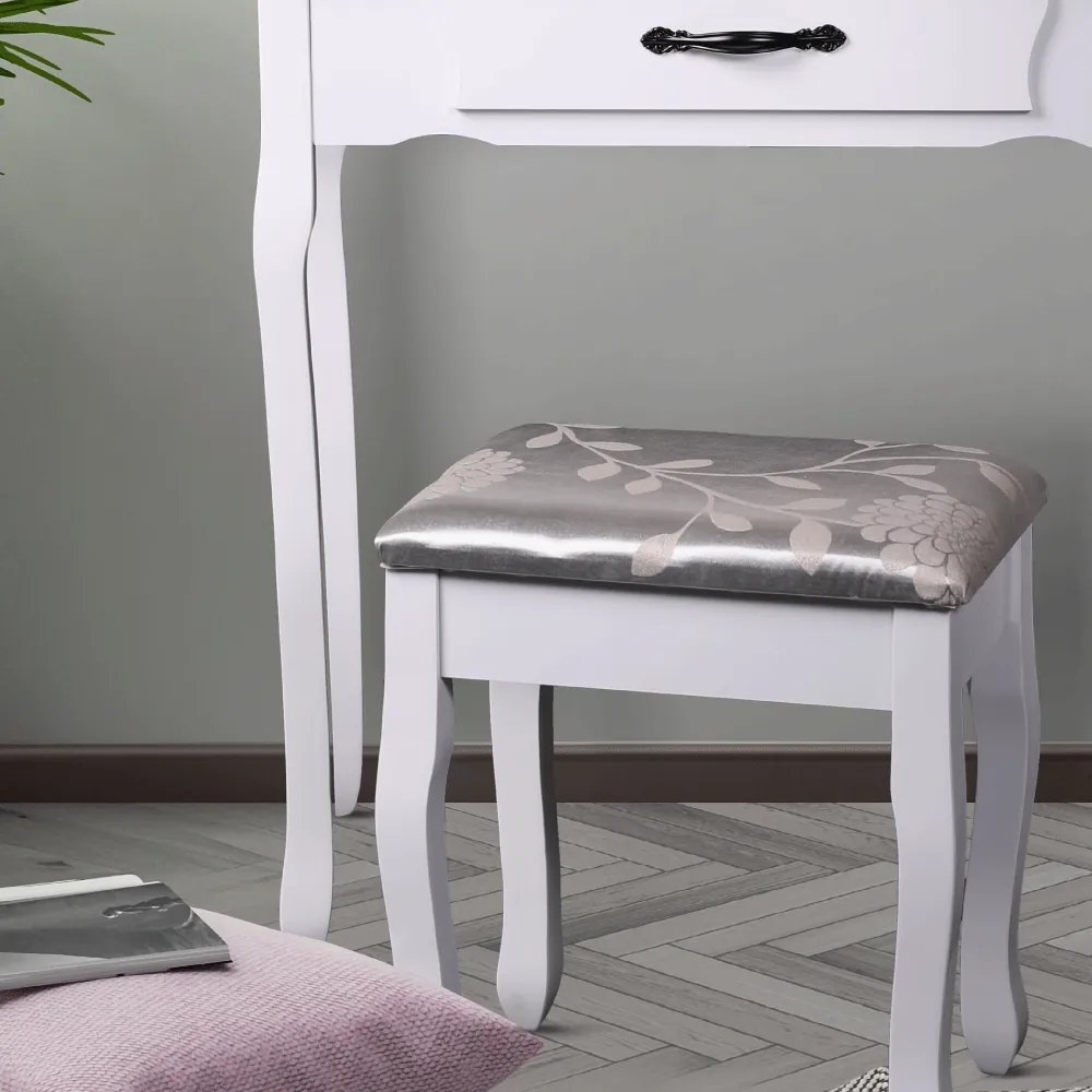 Kondela Toaletný stolík s taburetom, biela/strieborná, LINET NEW