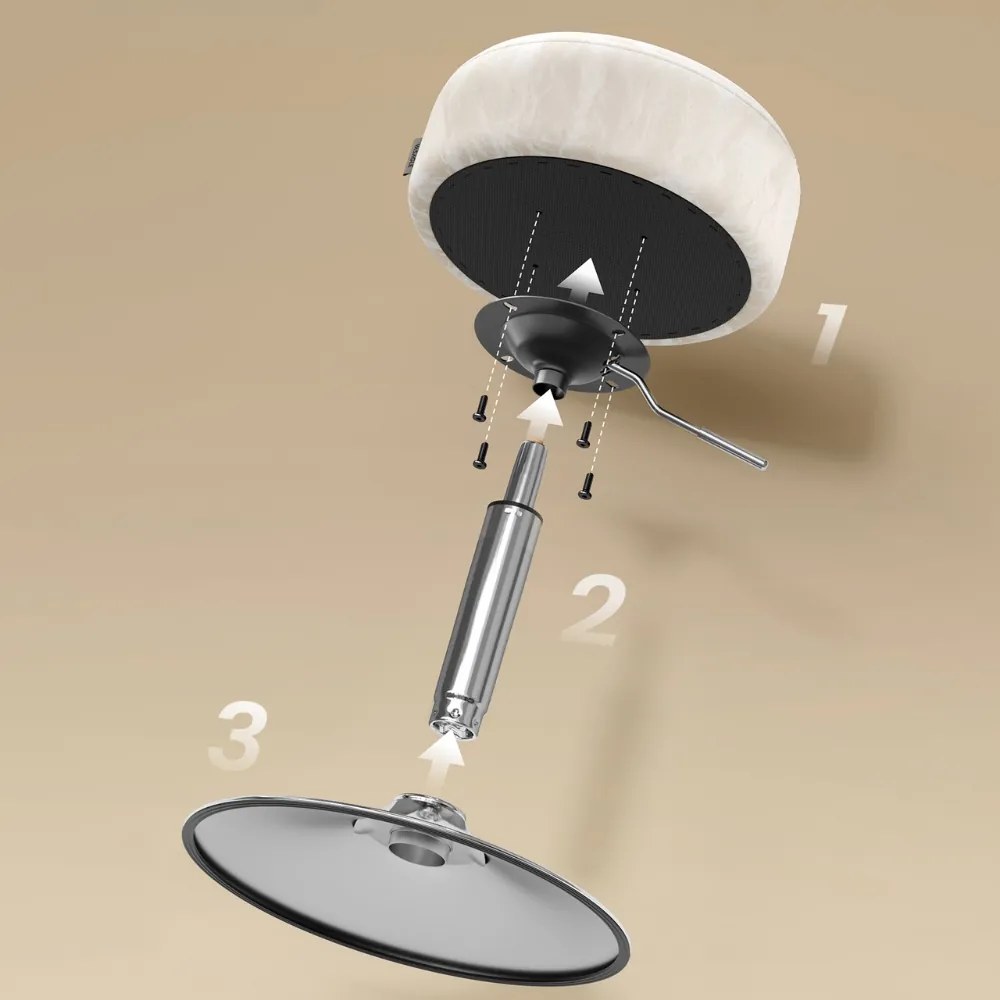 Výškovo nastaviteľná stolička AURA k toaletnému stolíku, Ø35cm, krémová Vasagle