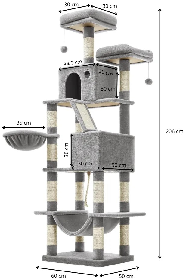 Škrabadlo pre mačky Awice 206 cm sivé