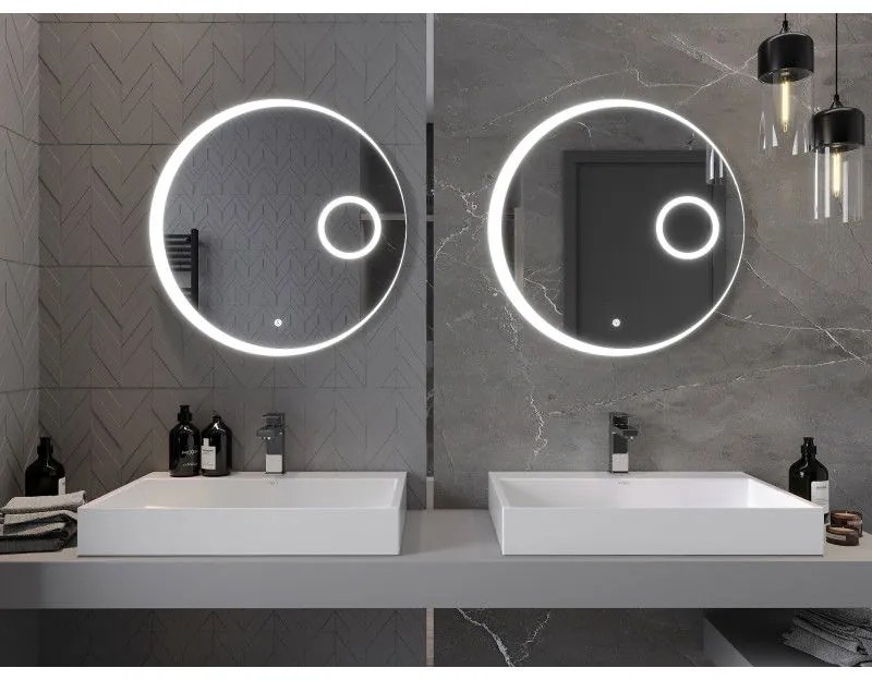 Mexen Ella, LED kúpeľňové zrkadlo s podsvietením a kozmetickým zrkadielkom 70x70 cm, 6000K, ochrana proti zahmlievaniu, 9811-070-070-611-00