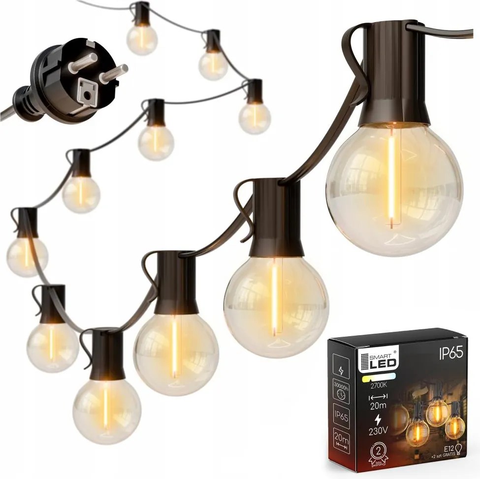 LED vonkajšia dekoratívna reťaz 20xE12/1W/230V 20 m IP65 čierna