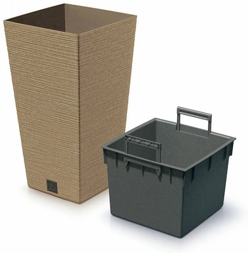 Kvetináč FURU SQUARE ECO WOOD s vložkou 24 c m,hnedý