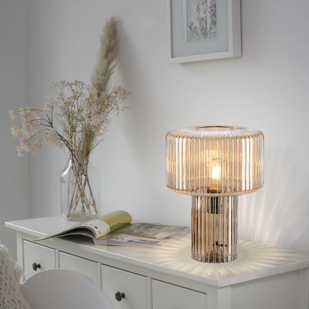 Dizajnová stolná lampa jantárové sklo - Andro
